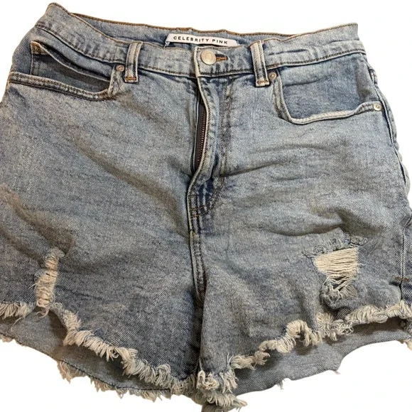 Denim Shorts Distressed Frayed Raw Hem Size 7/28 Edgy Streetwear Indie Boho Y2K - Picture 3 of 4